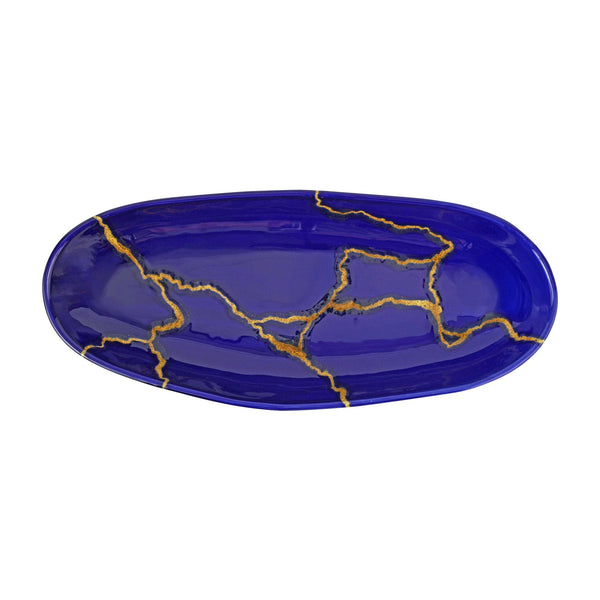 Vietri Storia Blue and Gold Oval Platter