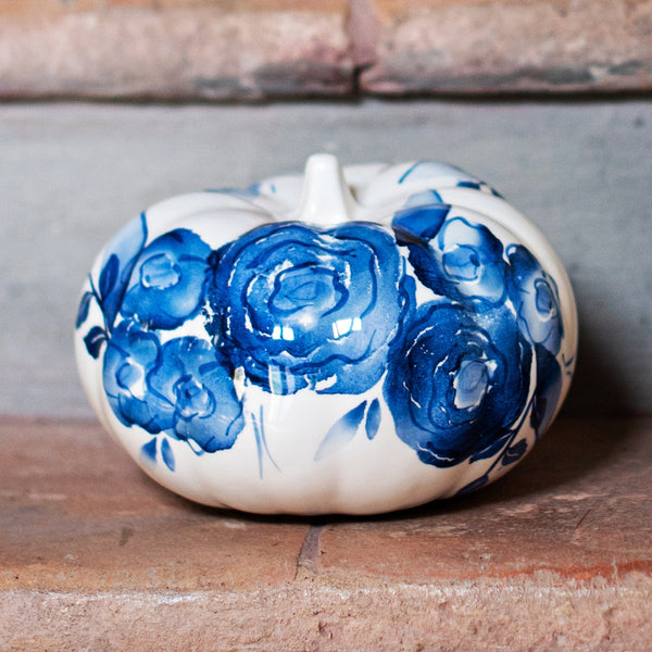 Viva by Vietri Blue Camellia Figural Pumpkin