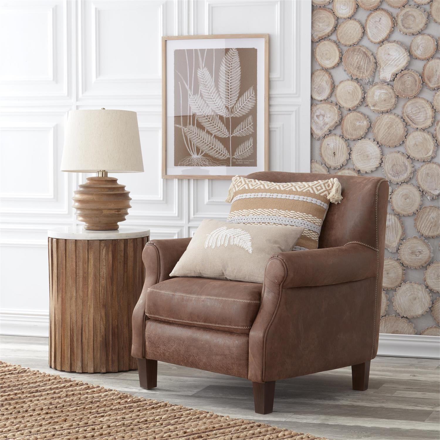 K & K Mango Wood Ribbed Round Lamp with Shade